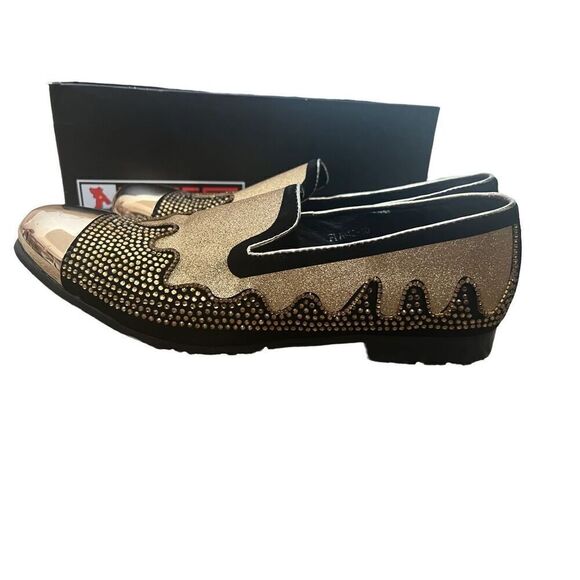 Black Gold Rhinestone Gold cap toe FIESSO Shoes w/box by Aurelio Garcia size 10 main image 7